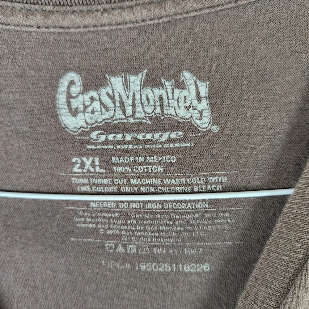 Gas Monkey Garage T-Shirt Mens 2XL Brown Graphic Print‎ Cotton Tee